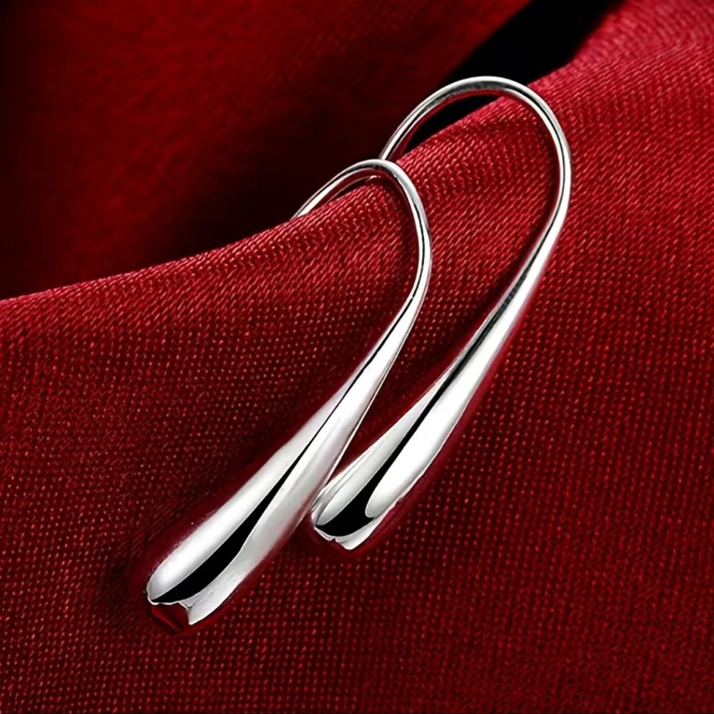 NWT 💧 1” STAMPED .925 STERLING SILVER WATER DROPLET TEAR DROP PIERCED EARRINGS - Picture 10 of 12